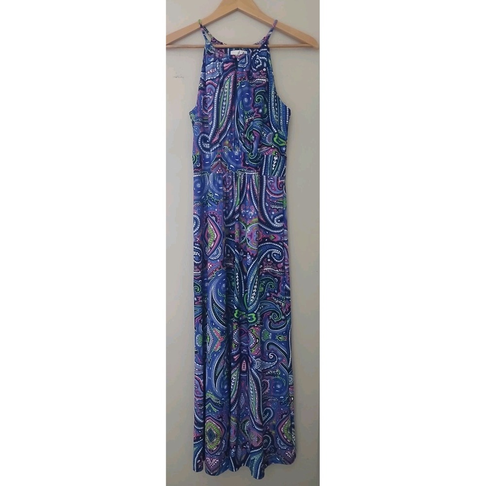 Jude Connally Sleeveless Halter Maxi Dress Size Medium Paisley Event Party Work